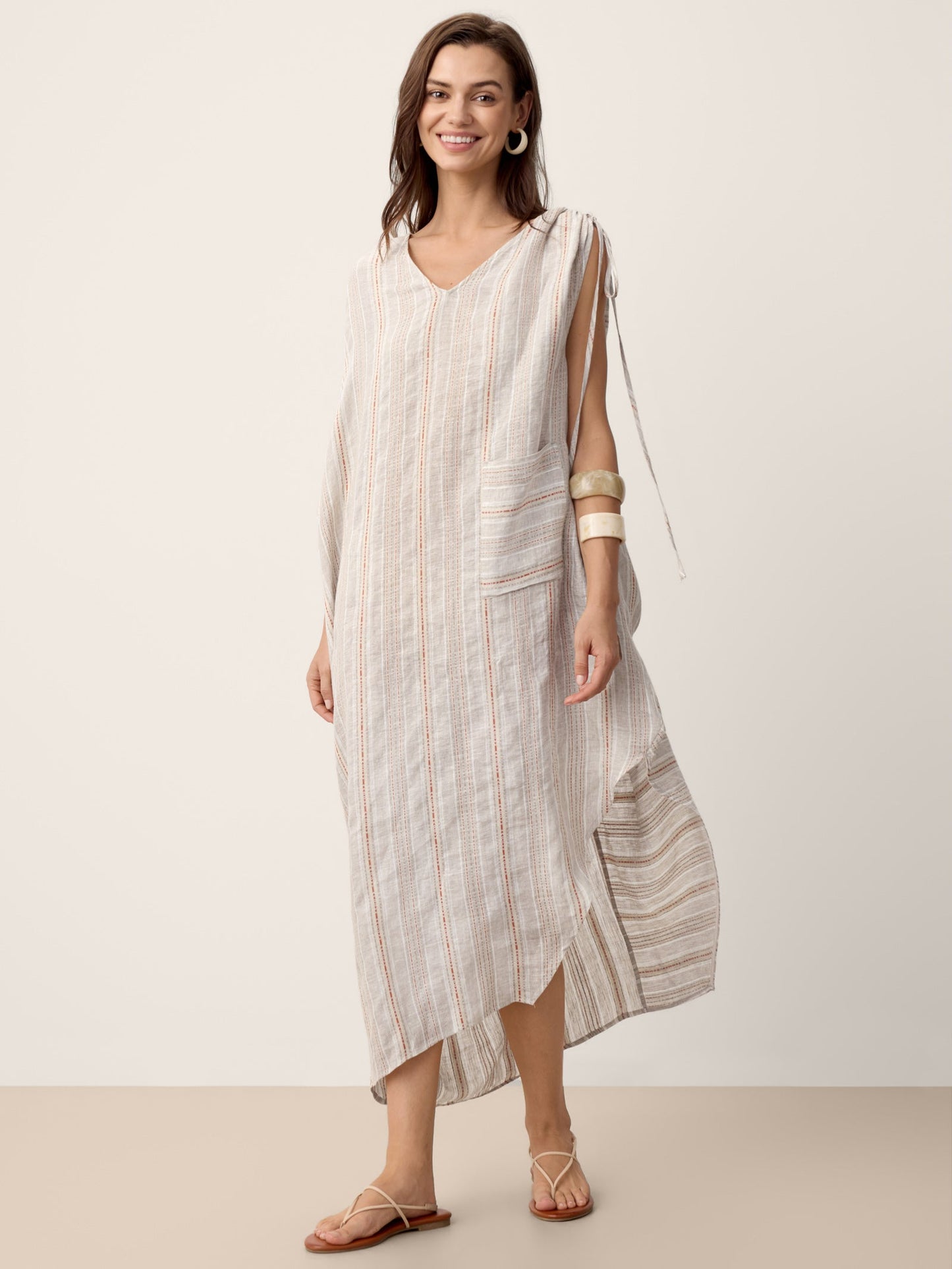 Linen Asymmetric Drawstring Maxi Dress NADIA