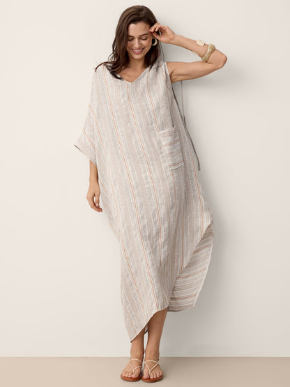 Linen Asymmetric Drawstring Maxi Dress NADIA