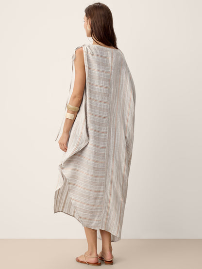 Linen Asymmetric Drawstring Maxi Dress NADIA