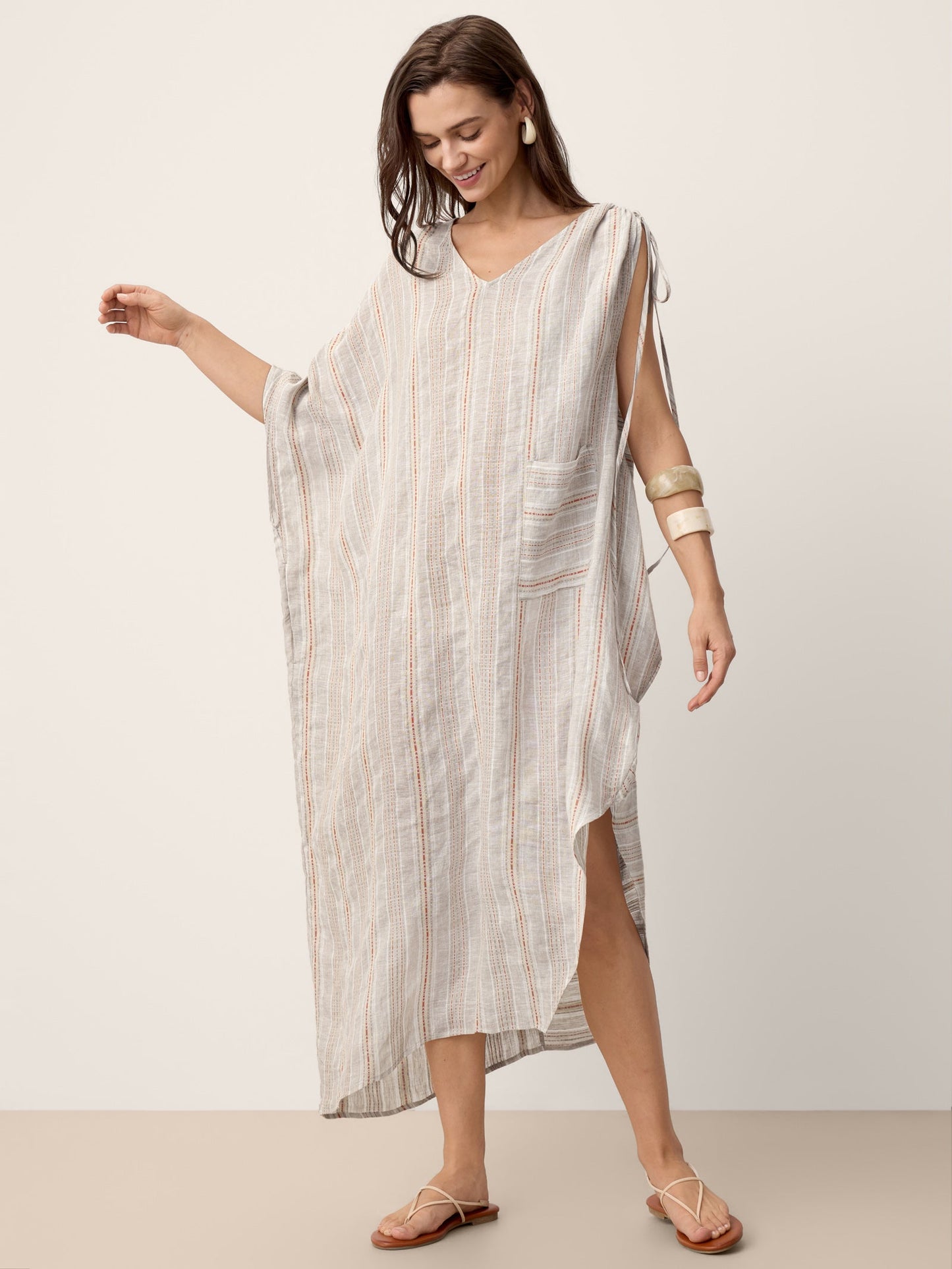 Linen Asymmetric Drawstring Maxi Dress NADIA