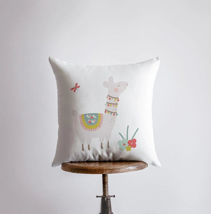 Llama with Flowers Throw Pillow