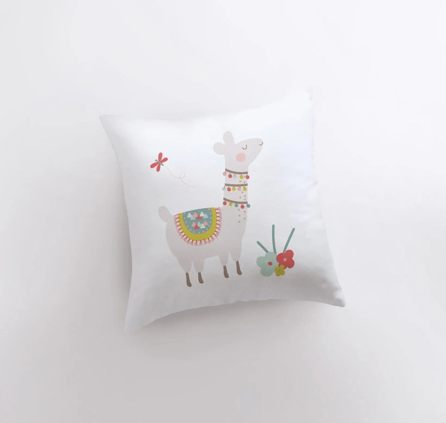 Llama with Flowers Throw Pillow