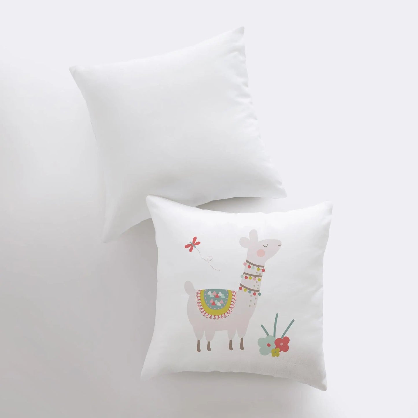 Llama with Flowers Throw Pillow