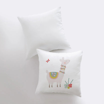 Llama with Flowers Throw Pillow