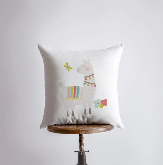 Llama with Flowers Throw Pillow