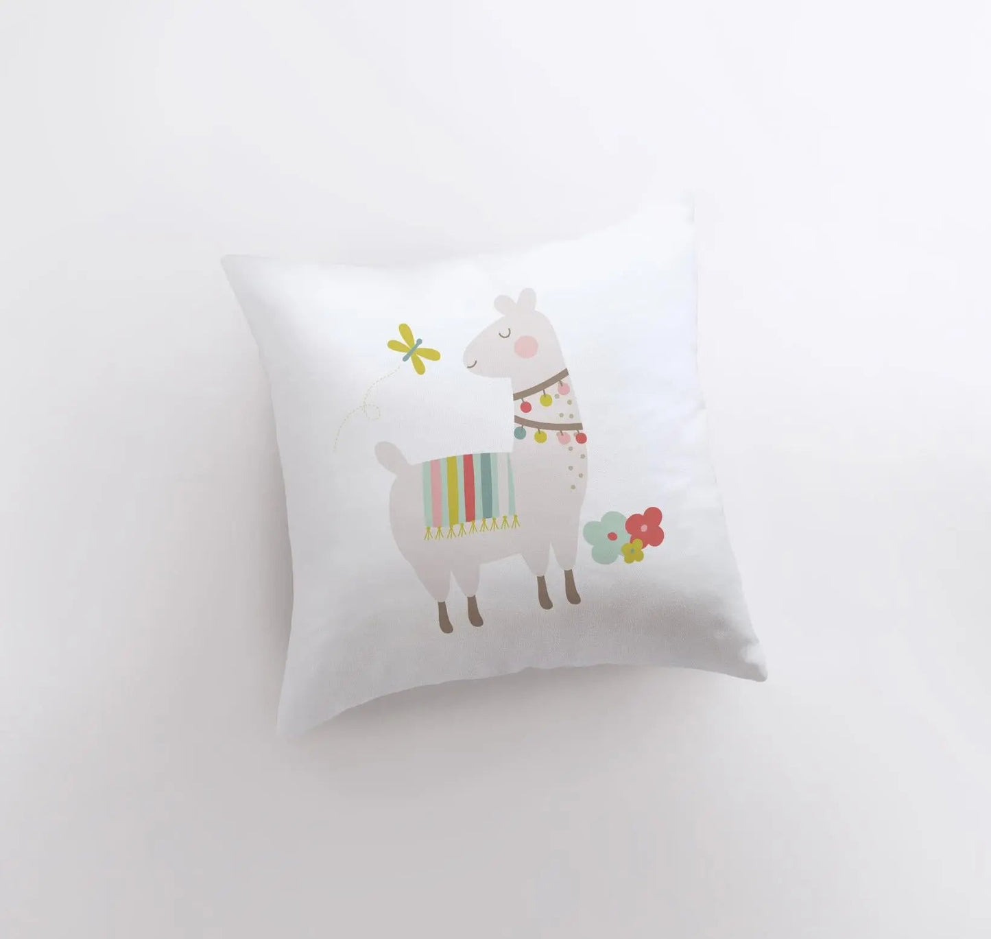 Llama with Flowers Throw Pillow