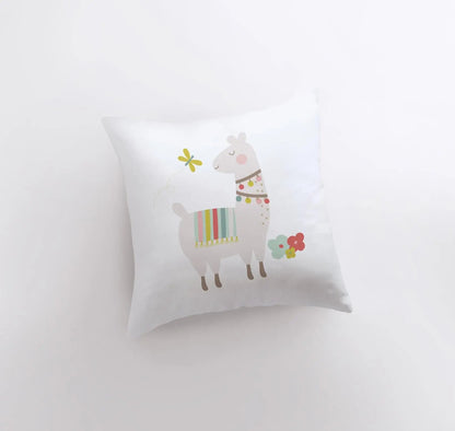 Llama with Flowers Throw Pillow