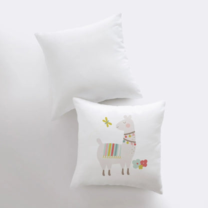 Llama with Flowers Throw Pillow