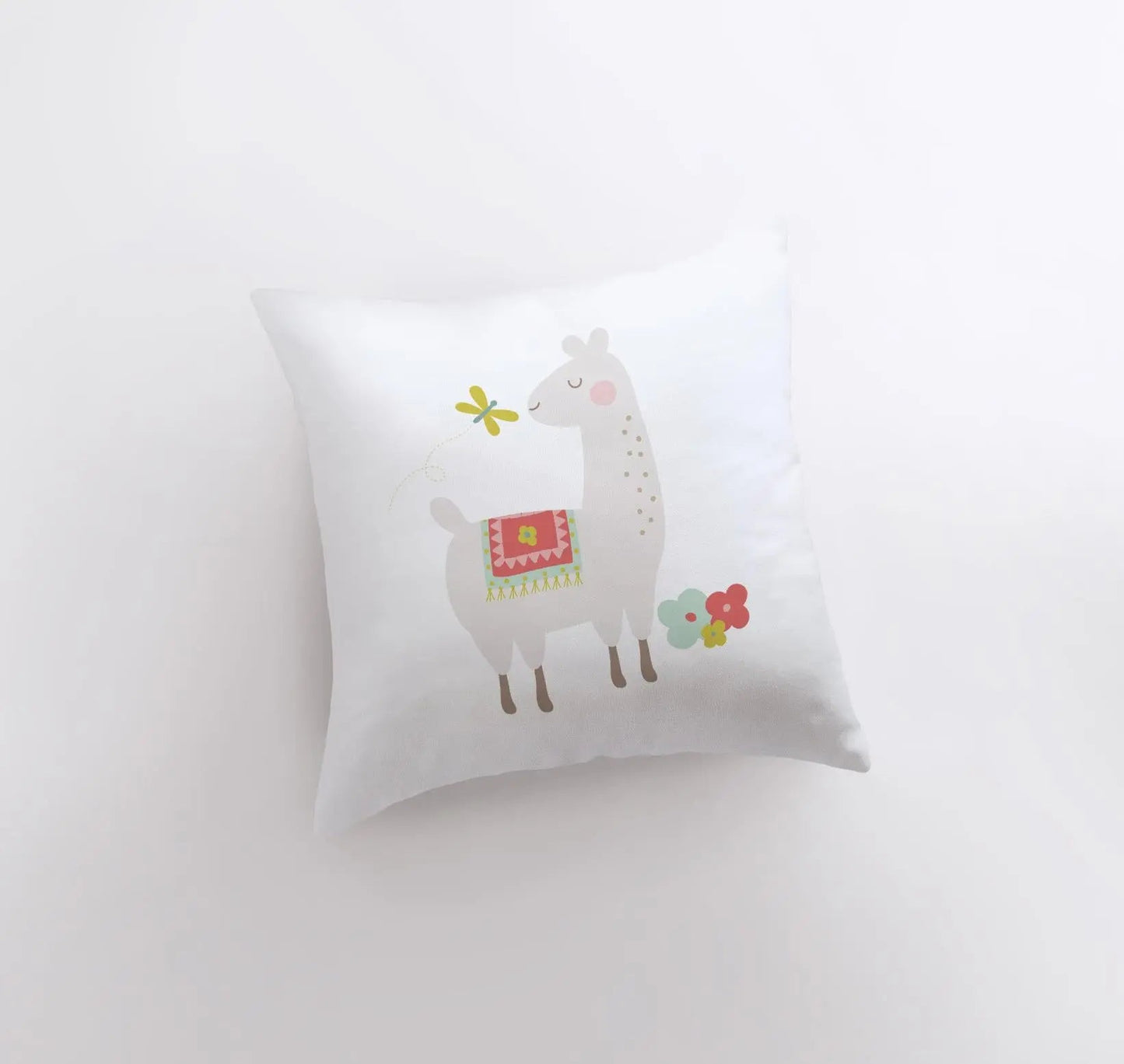 Llama with Flowers Red Throw Pillow