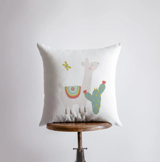 Llama with Green Cactus Throw Pillow