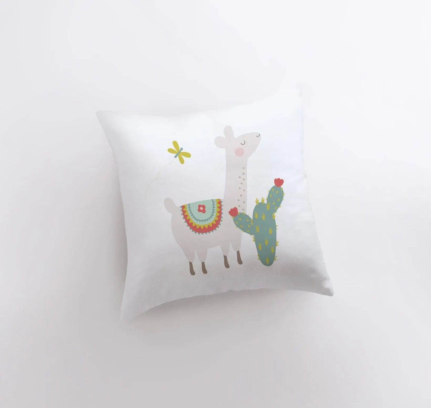 Llama with Green Cactus Throw Pillow