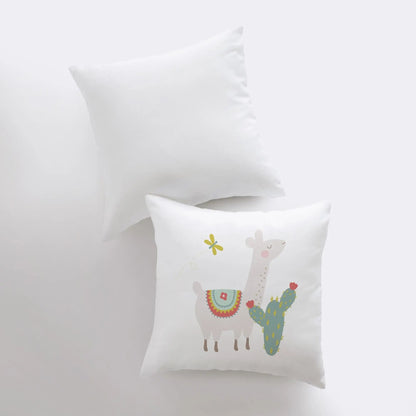 Llama with Green Cactus Throw Pillow