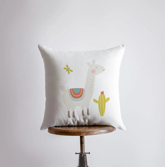 Llama with Lime Green Cactus Throw Pillow