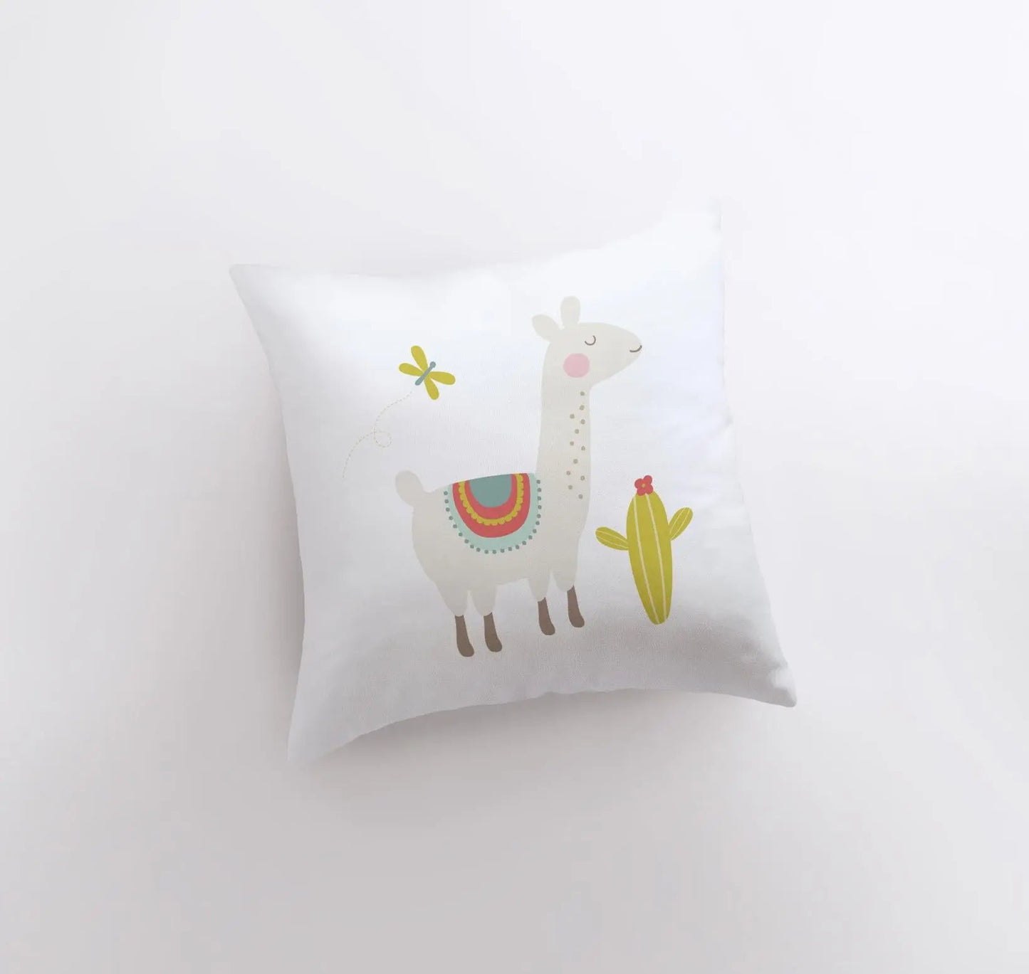 Llama with Lime Green Cactus Throw Pillow