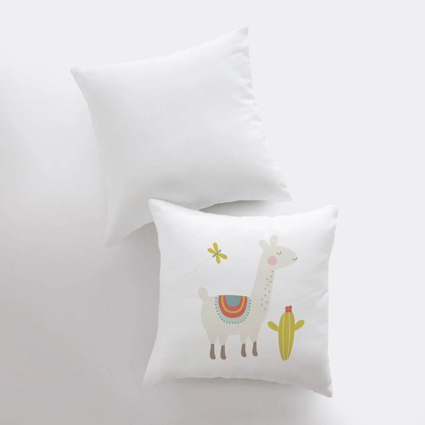 Llama with Lime Green Cactus Throw Pillow