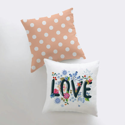 Love Floral Polkadot Throw Pillow