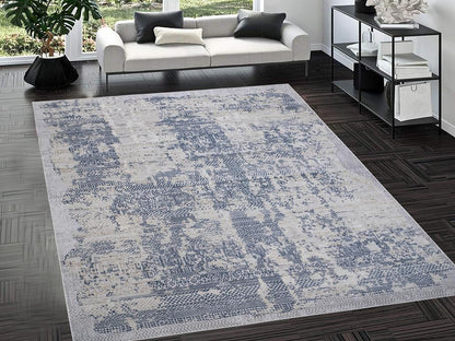 Modern Lelia Grey Blue Distressed Rug by Bareens Designer Rugs