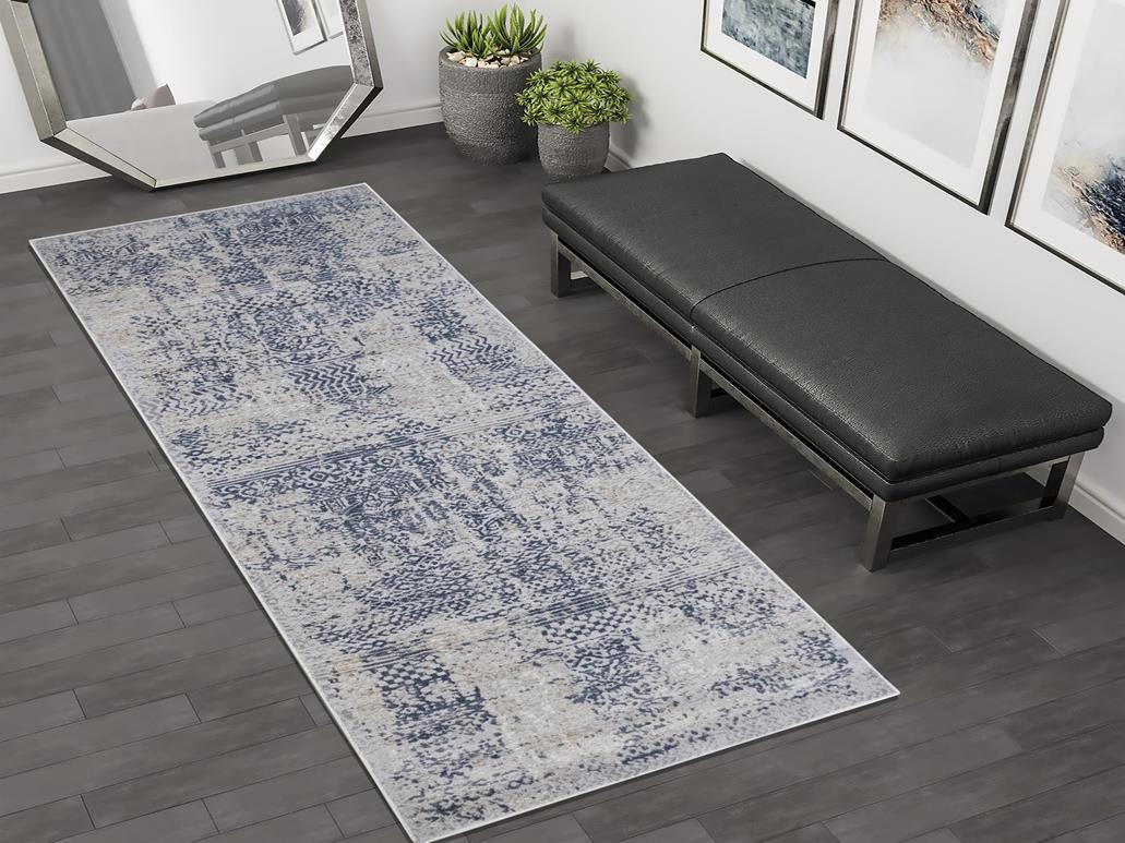 Modern Lelia Grey Blue Distressed Rug by Bareens Designer Rugs