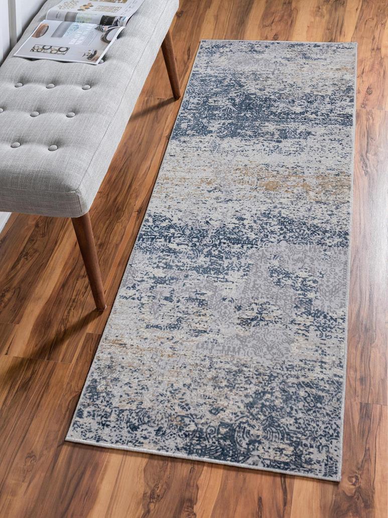 Vintage Evoke Blue Grey Distressed Rug by Bareens Designer Rugs