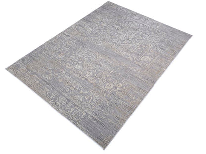 Vintage Shabby Chic Mahal Cream Light Gray Rug by Bareens Designer Rugs