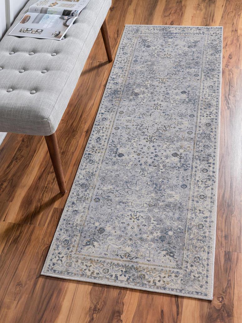 Vintage Zinnia Light Grey Blue Rug by Bareens Designer Rugs