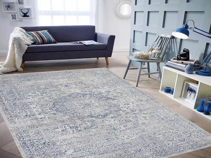 Vintage Blossom Cream Blue Rug by Bareens Designer Rugs