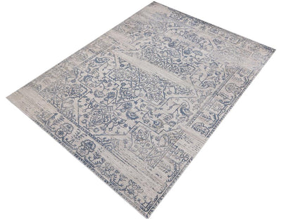 Boho Chic Distressed Medallion Orchid Beige Blue Rug by Bareens Designer Rugs