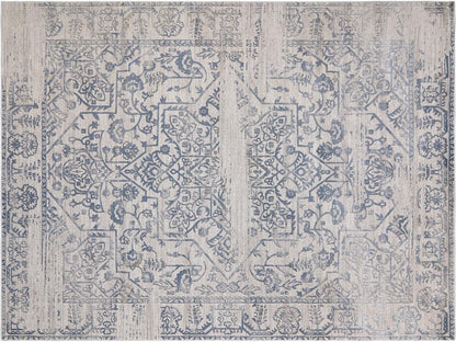 Boho Chic Distressed Medallion Orchid Beige Blue Rug by Bareens Designer Rugs