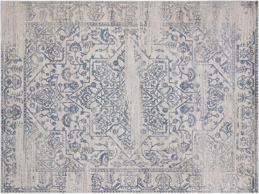 Boho Chic Distressed Medallion Orchid Beige Blue Rug by Bareens Designer Rugs