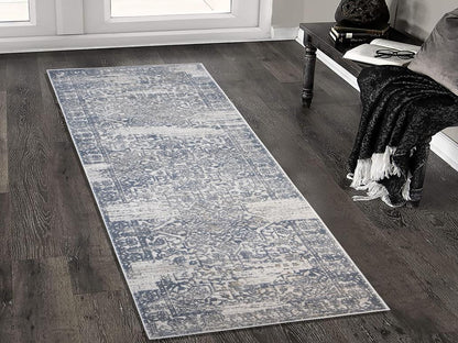 Boho Chic Distressed Medallion Orchid Beige Blue Rug by Bareens Designer Rugs