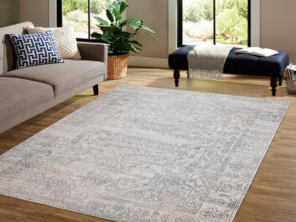 Distressed Phlox Beige Grey Rug by Bareens Designer Rugs