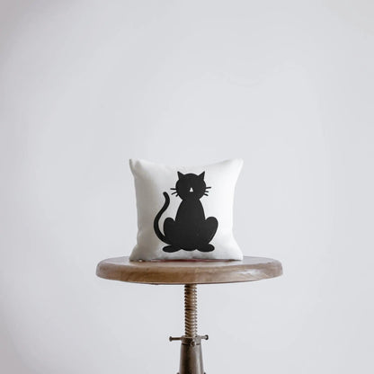 MINI Black Cat on White Throw Pillow