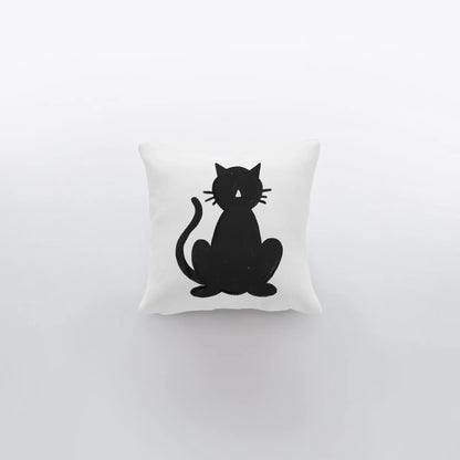 MINI Black Cat on White Throw Pillow