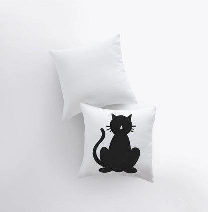 MINI Black Cat on White Throw Pillow