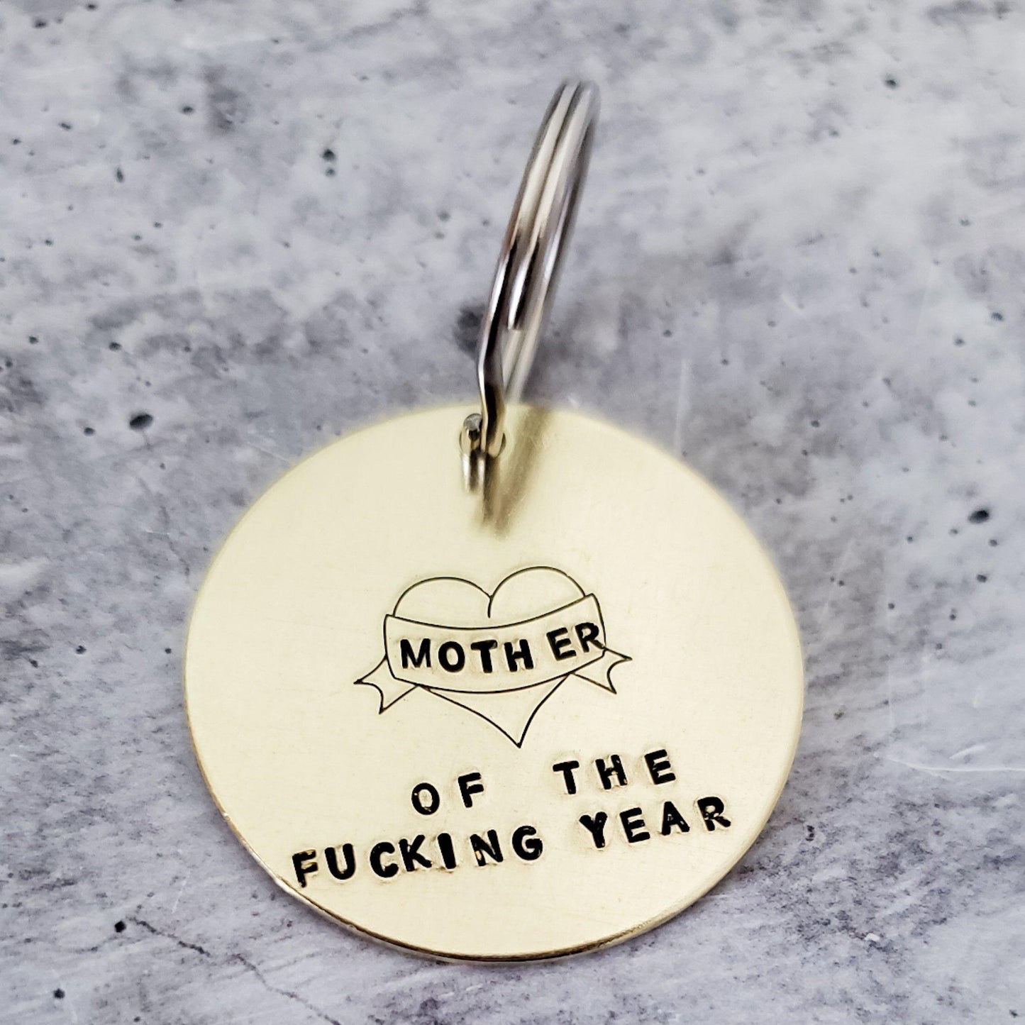 Bold Mother of the  F*CKING Year Brass Disc Keychain – Funny Gift Accessory