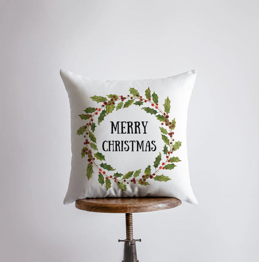 Merry Christmas Wreath Throw Pillow