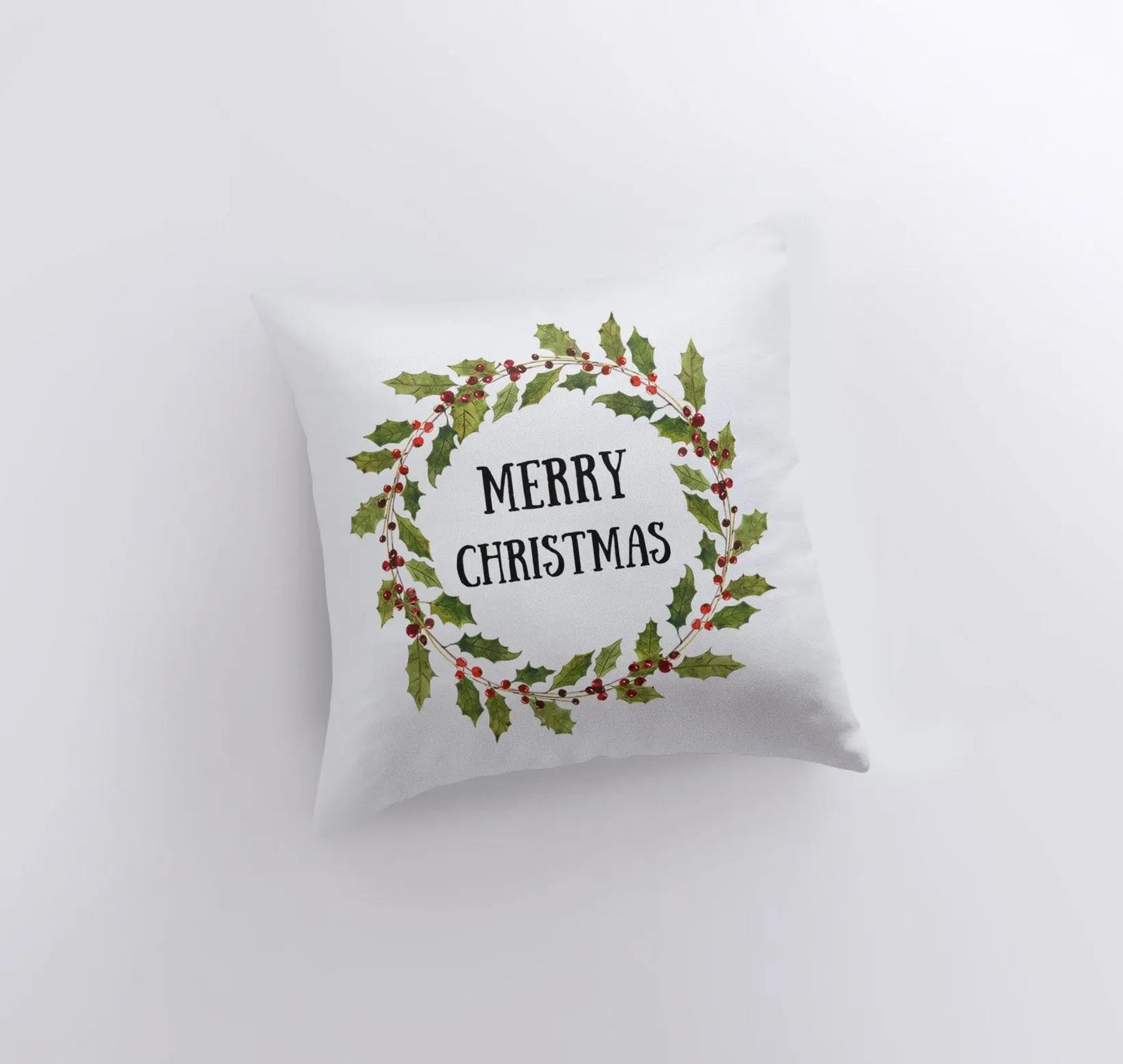 Merry Christmas Wreath Throw Pillow