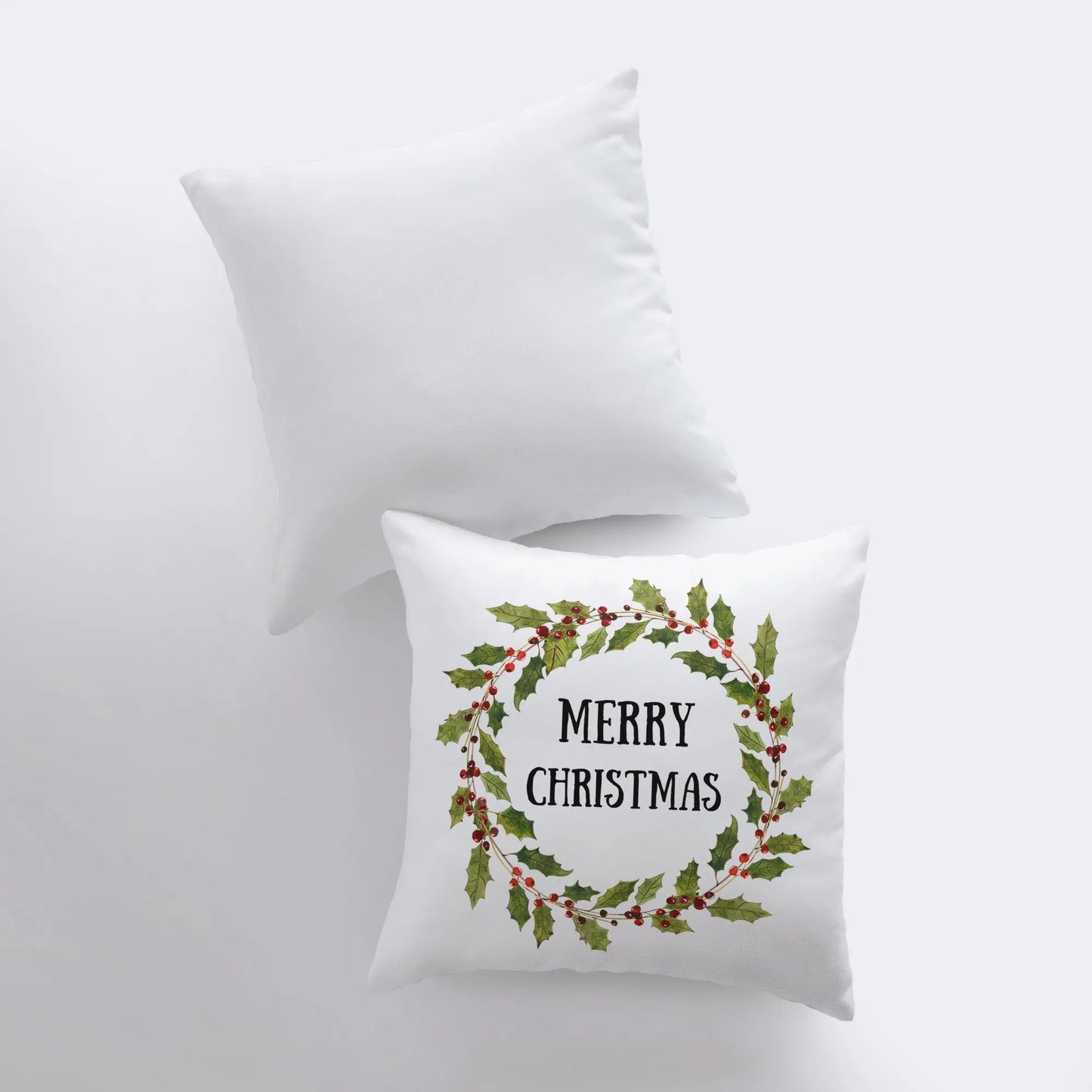 Merry Christmas Wreath Throw Pillow