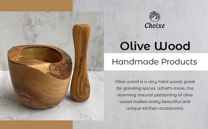 Olive Wood Rustic Mortar and Pestle by Choixe