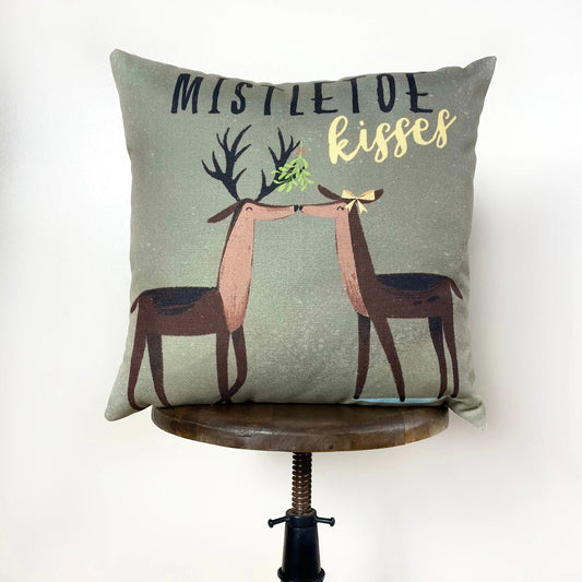 Mistletoe Kisses Reindeer Throw Pillow