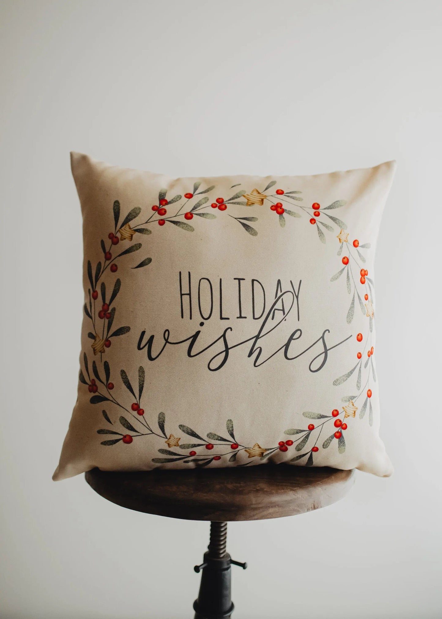 Mistletoe Kisses Wreath Throw Pillow