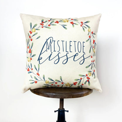 Mistletoe Kisses Wreath Throw Pillow