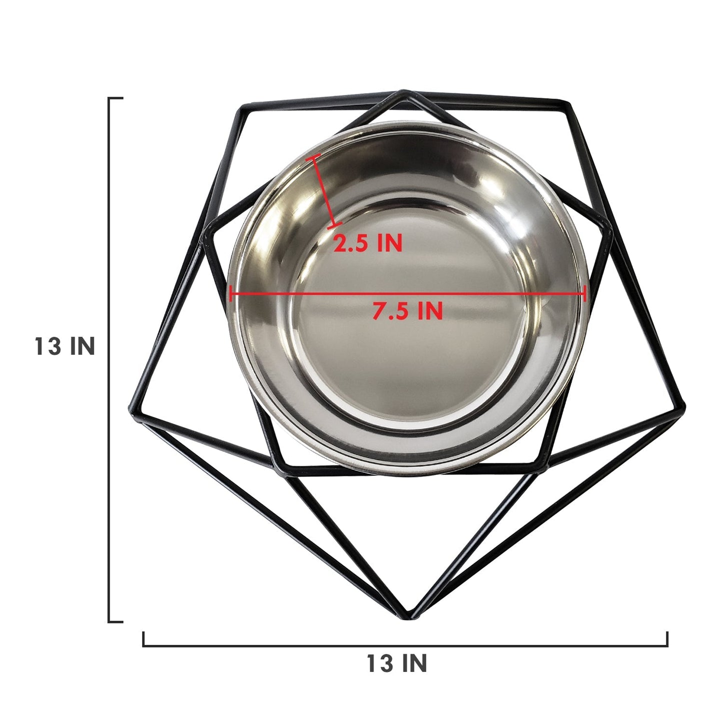 Modern Hexagonal Black Geometric Dog Feeder with Stainless Steel Bowl