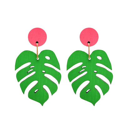 Monstera Pink Dot Dangles by LE CHIC MIAMI