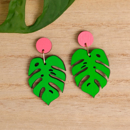 Monstera Pink Dot Dangles by LE CHIC MIAMI