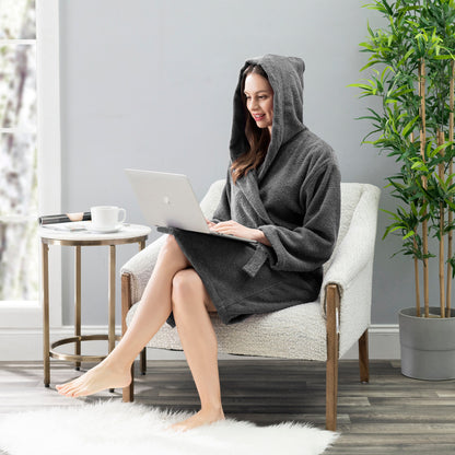 NINE WEST Unisex Bathrobe, 100% Turkish Cotton Hooded Terry Robe, High Absorbent & Quick Dry by Classic Turkish Towels