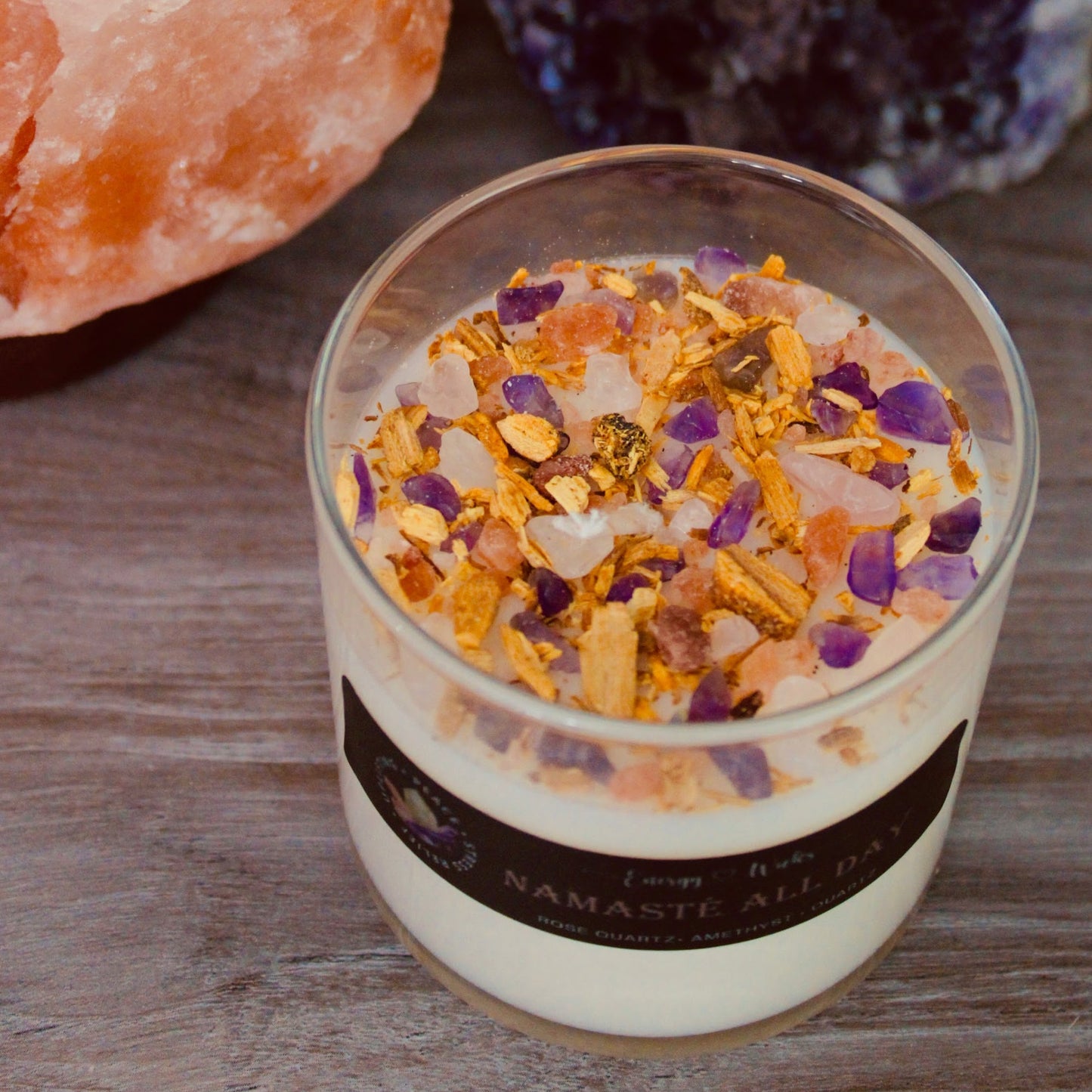 Namaste Crystal Candle – Scented Meditation Candle with Crystals
