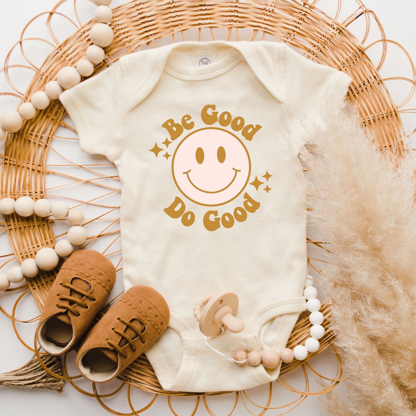 Be Good Do Good Smiley Face | Baby Graphic Short Sleeve Onesie by The Juniper Shop