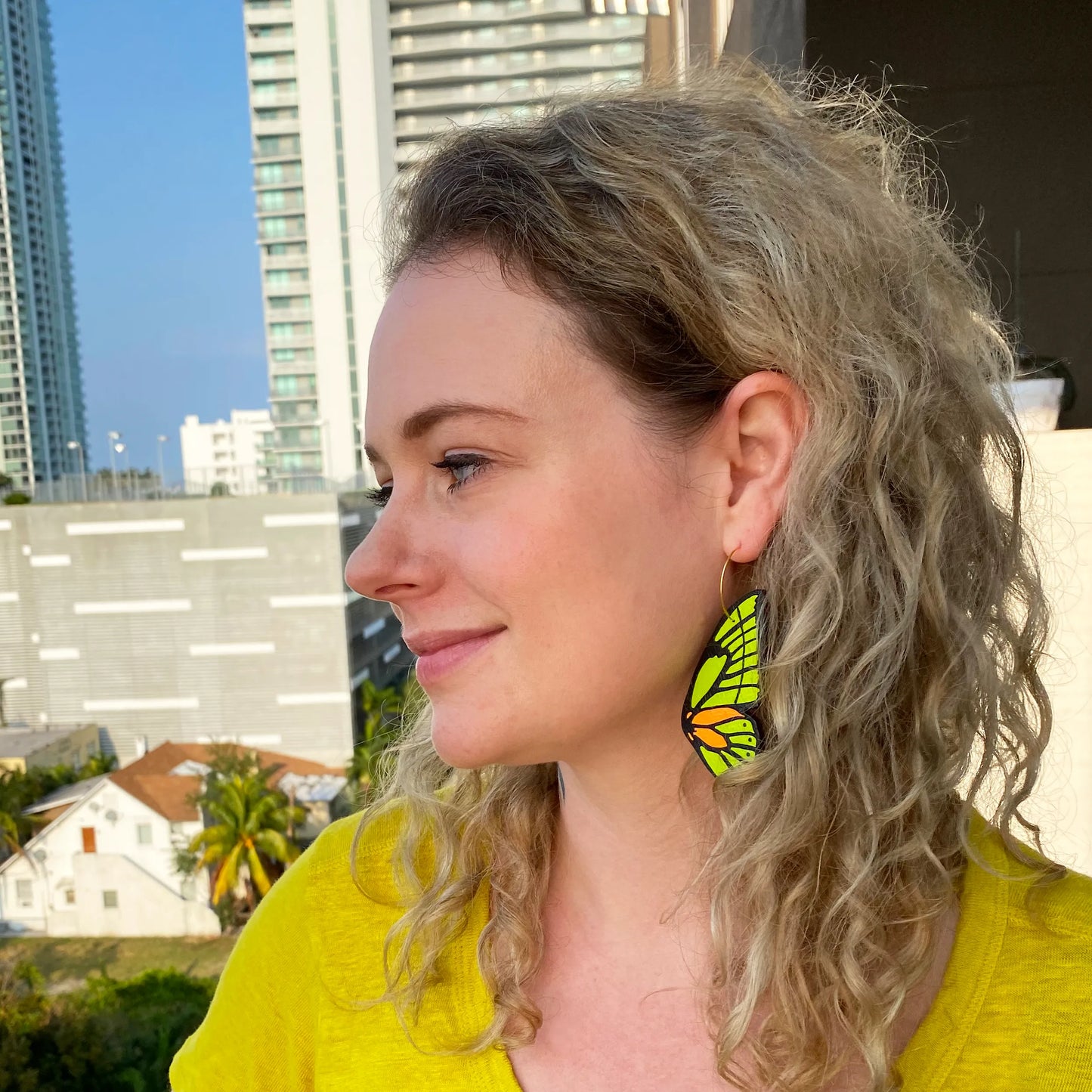 Neon Butterfly Wing Hoops by LE CHIC MIAMI