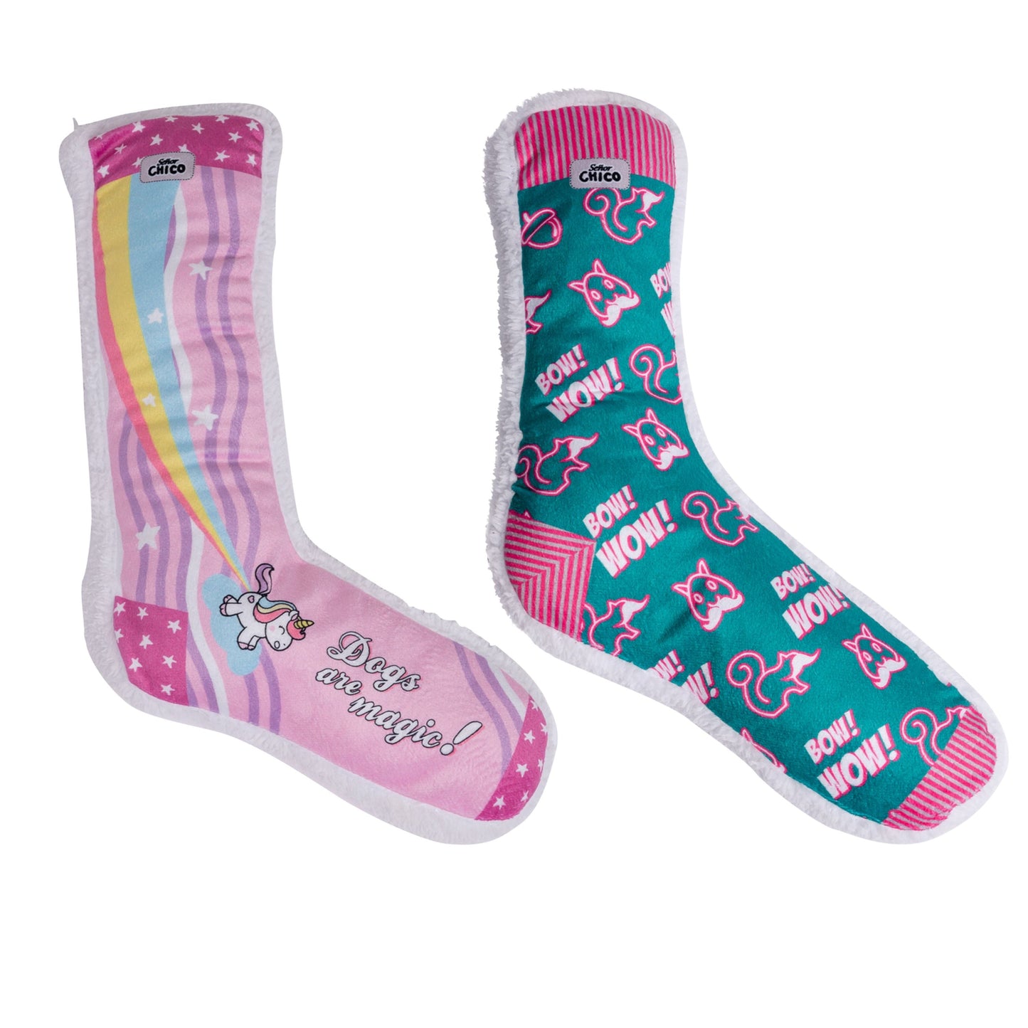 Plush Dog Toy Sock Combo (Unicorn and Squirrel)